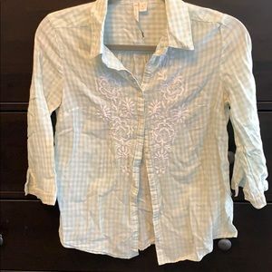 Women’s mint green plaid embroidered blouse